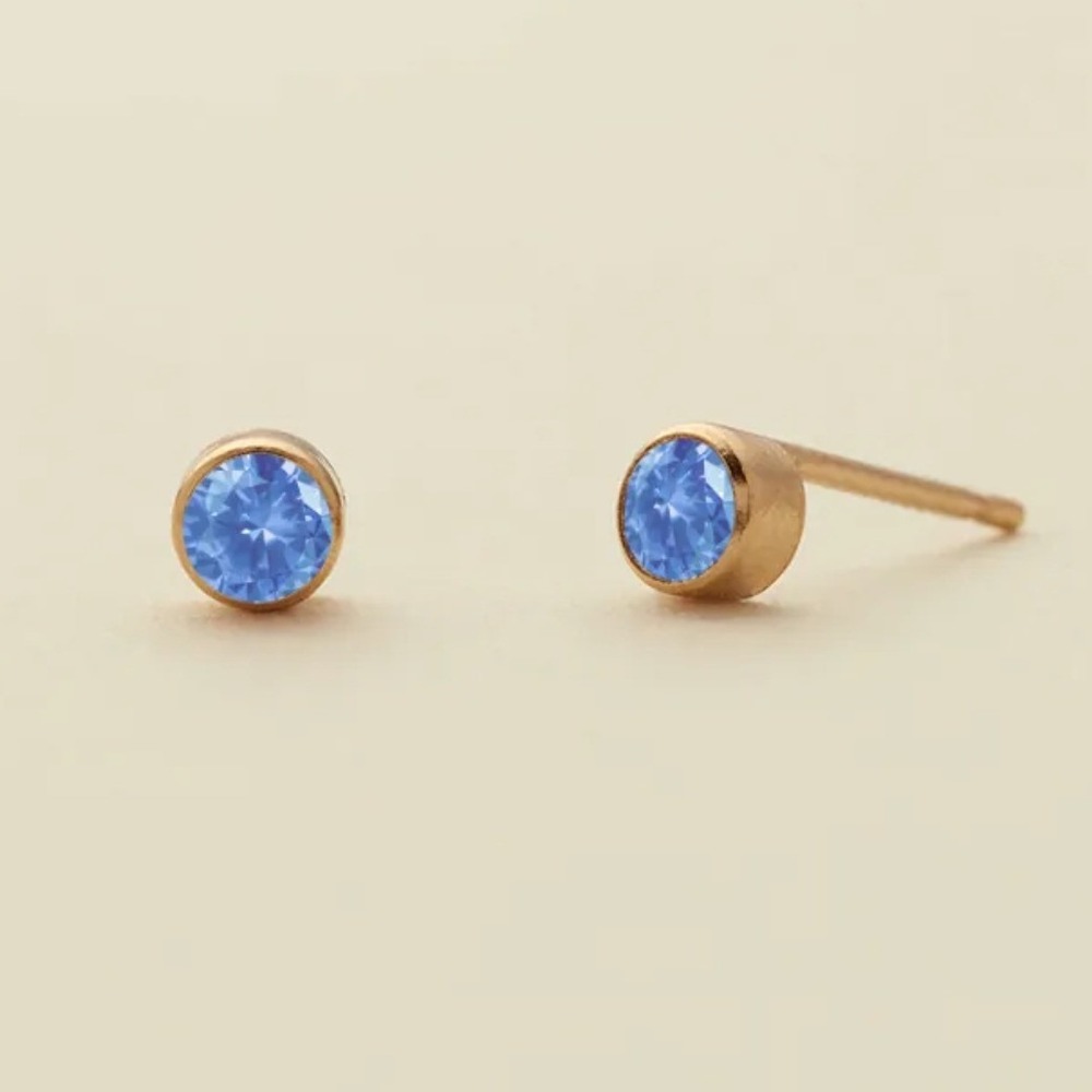 4mm Faux Aquamarine Zircon Stud Earrings Stainless Steel March Birthstone Rose